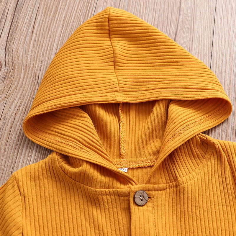 Alternative view of Autumn Newborn Clothes Cotton Baby Boy Girl Romper Long Sleeve Knitted Ribbed Hooded Jumpsuit Spring Solid Infant Clothing 0-18M