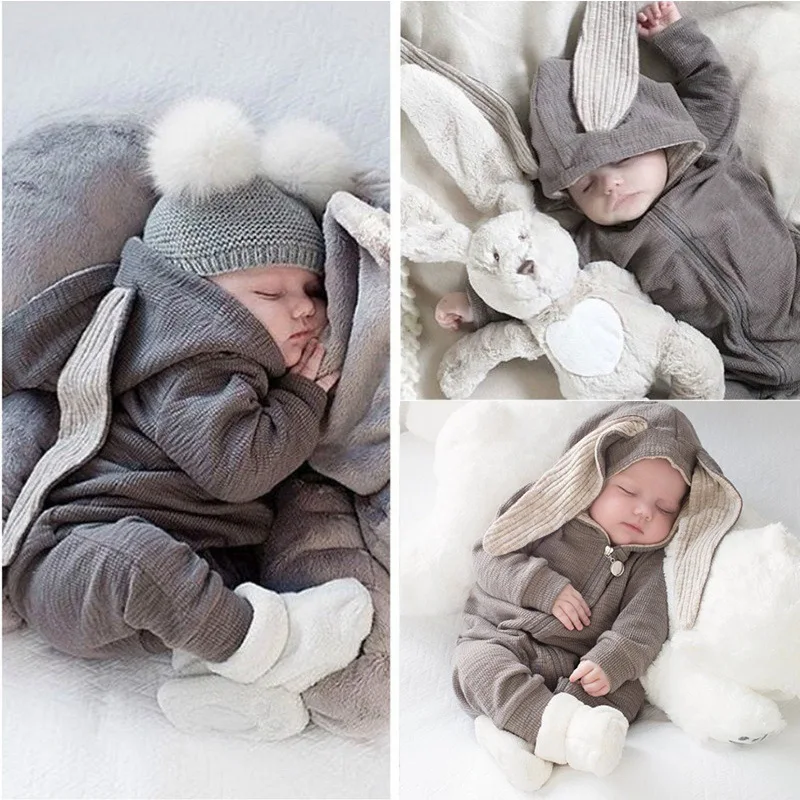 Baby Rompers Boys Girls Newborn 0 to 3 6 9 12 18 Months Boutique Cotton Long Sleeve Rabbit Ear Infant Onesie Spring Fall Clothes