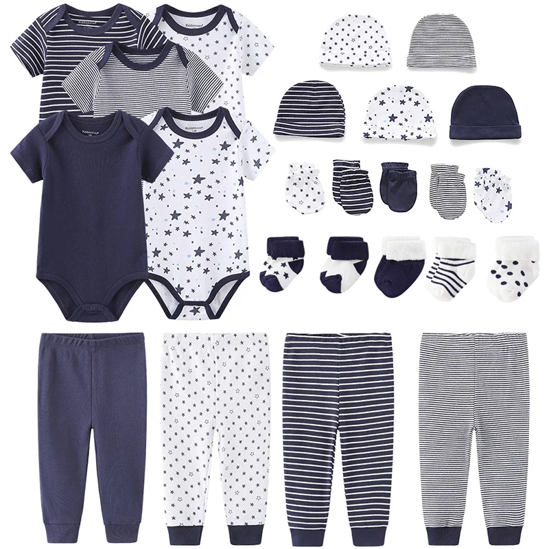 Alternative view of Solid Color Unisex Bodysuits+Pants+Gloves+Hats+Socks Baby Girl Clothes Sets Newborn Cotton Baby Boy Clothes Short Sleeve Bebes