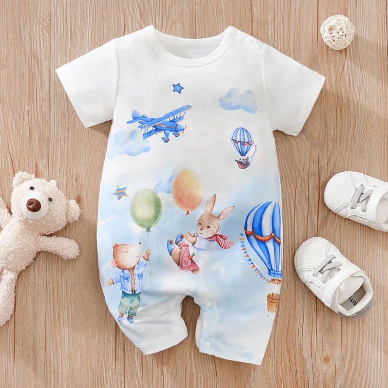 Alternative view of Summer Boys And Girls Cute Cartoon Animal Print Comfortable Casual Short Sleeve Baby Bodysuit