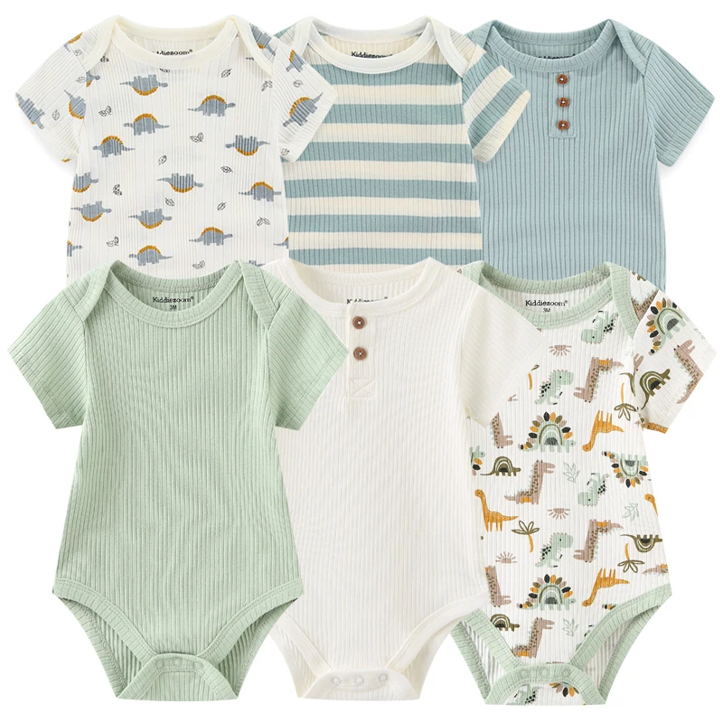 Alternative view of 2023 New Born Bodysuits 6Pieces Baby Girl Clothes Set Cotton Short Sleeve Baby Boy Clothes Cartoon Summer Solid Color Bebes