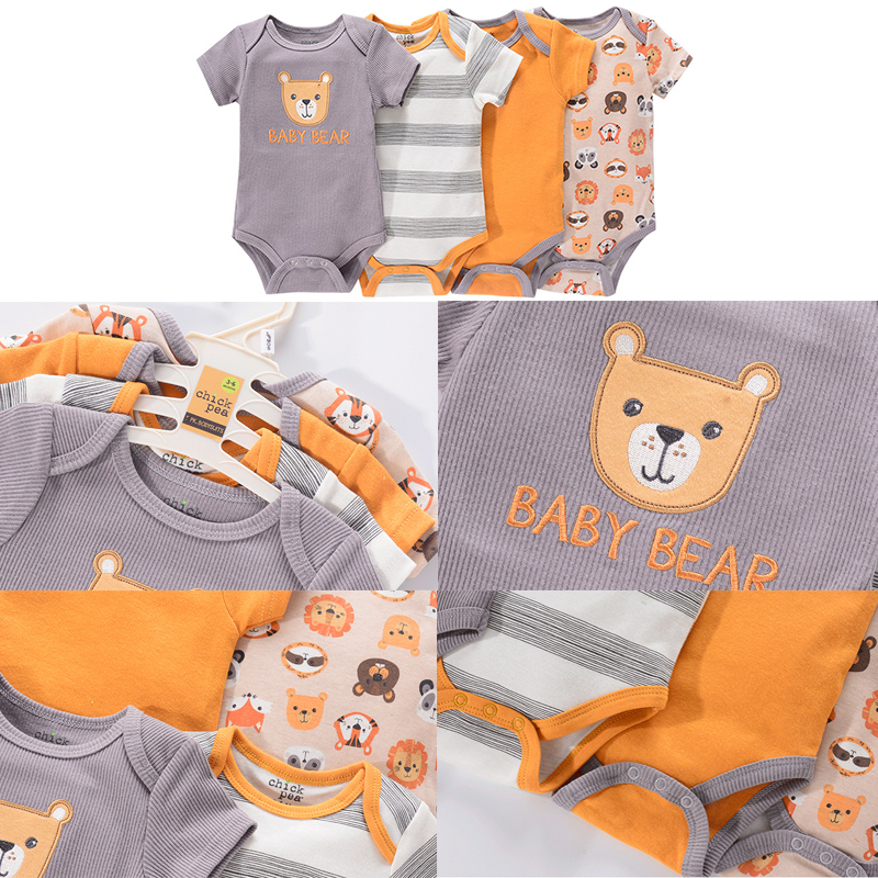 1/4Pcs Newborn Bodysuit Baby Boy Short Sleeve Jumpsuit Cartoon Print Toddler Girl Cotton Clothes 0-12Month Infant Romper Outfits