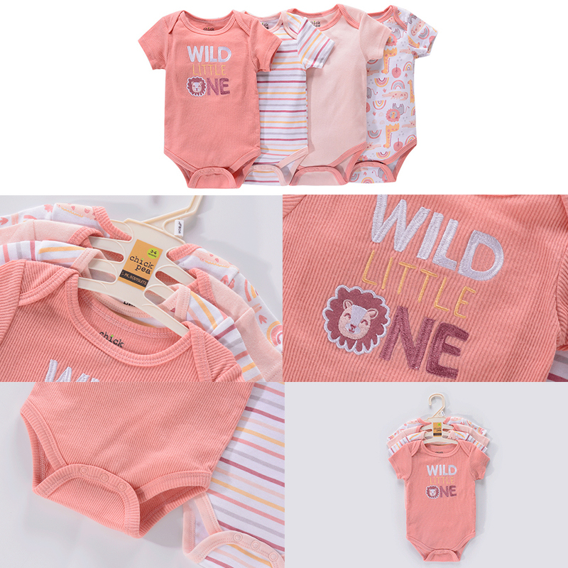 1/4Pcs Newborn Bodysuit Baby Boy Short Sleeve Jumpsuit Cartoon Print Toddler Girl Cotton Clothes 0-12Month Infant Romper Outfits