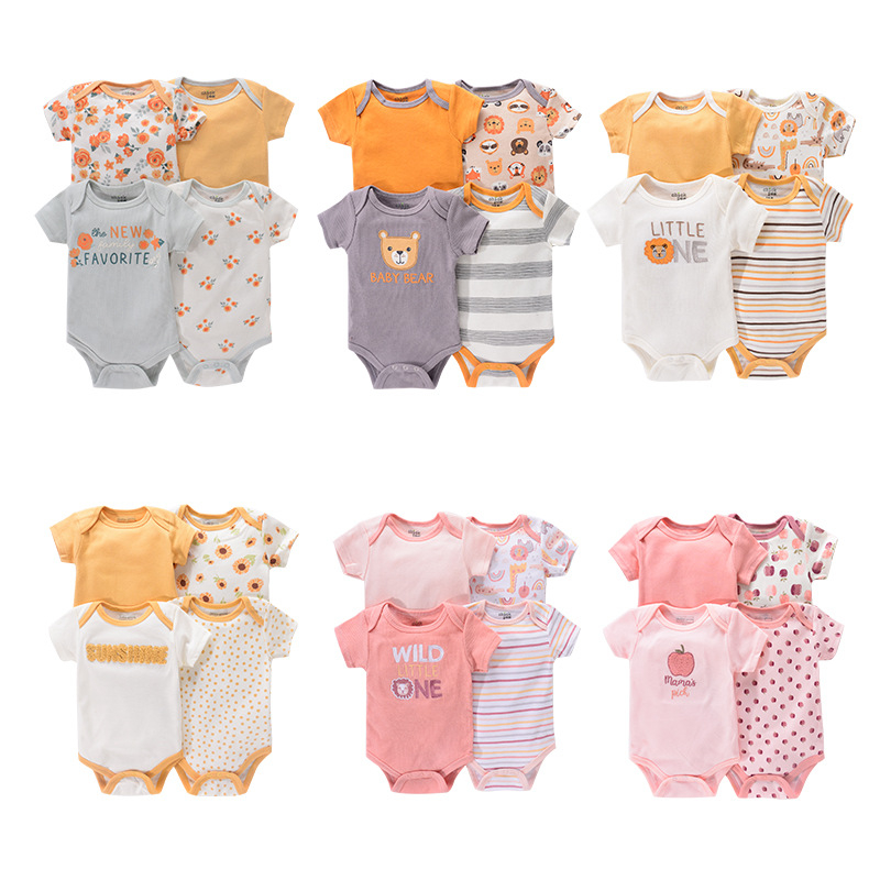 1/4Pcs Newborn Bodysuit Baby Boy Short Sleeve Jumpsuit Cartoon Print Toddler Girl Cotton Clothes 0-12Month Infant Romper Outfits
