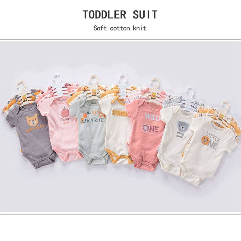 1/4Pcs Newborn Bodysuit Baby Boy Short Sleeve Jumpsuit Cartoon Print Toddler Girl Cotton Clothes 0-12Month Infant Romper Outfits