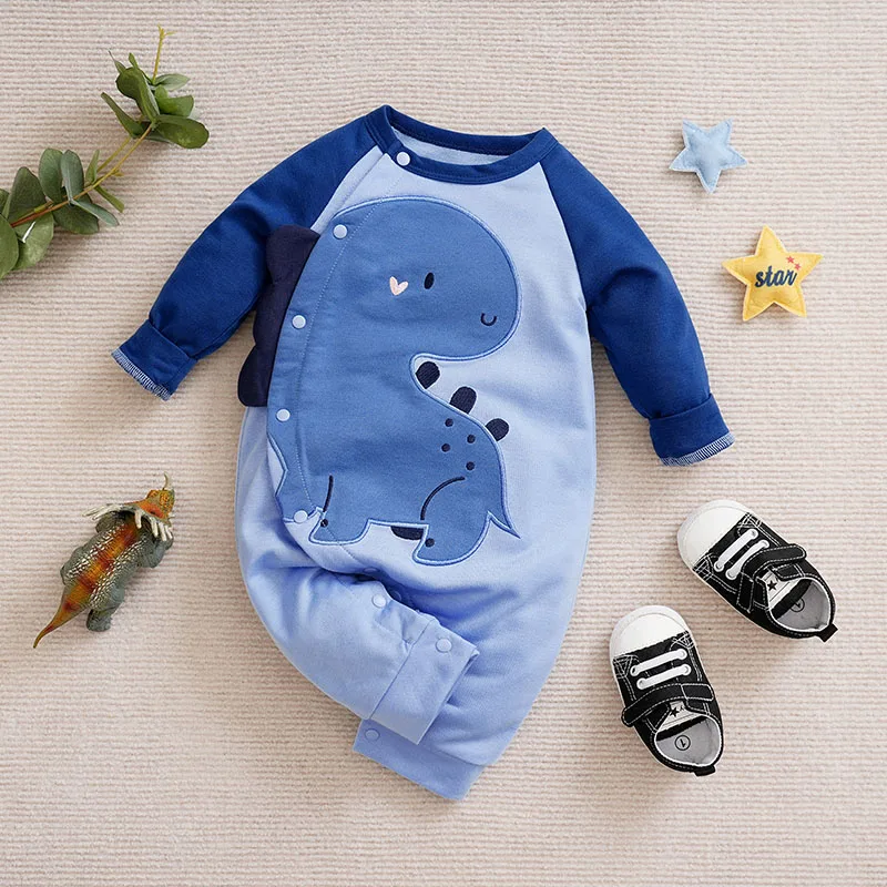 Spring and Autumn Newborn Baby Romper comfort long sleeve Baby Bodysuits blue Cartoons Dinosaur Animal 0-12 months Boy Clothes