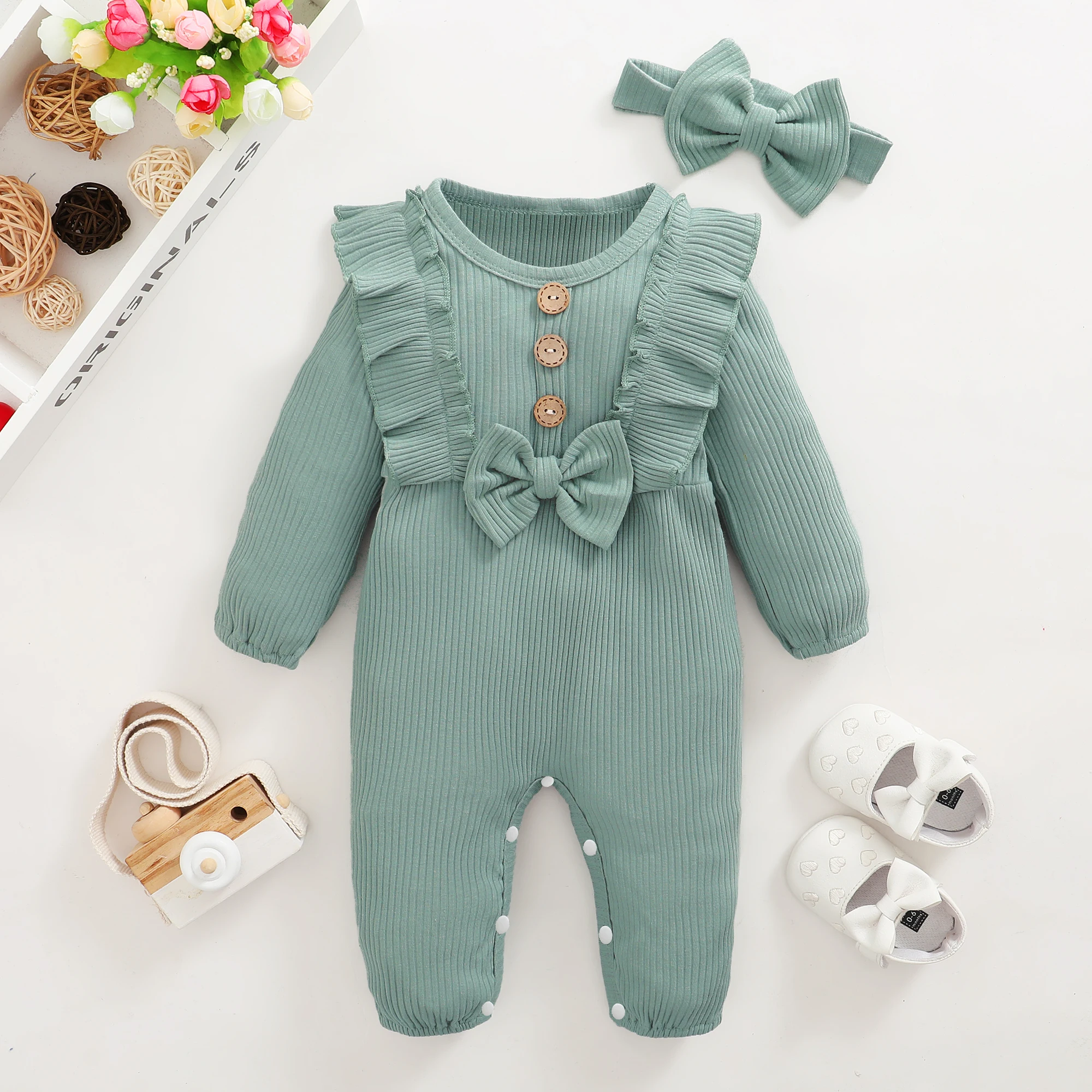 Alternative view of Baby Girl Clothes 0 to 3 Months Long-sleeve New Born Costume for Babies Infant Clothes Romper Toddler Clothing with Headban