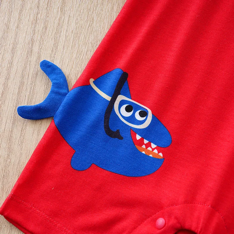 Newborn Clothes Cute Cartoon 3d Shark Print Strap Fake Two Comfortable Summer Boys And Girls 0-18 Short Sleeved Baby Jumpsuit - Image 5