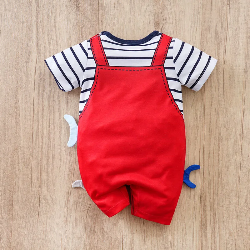 Alternative view of Newborn Clothes Cute Cartoon 3d Shark Print Strap Fake Two Comfortable Summer Boys And Girls 0-18 Short Sleeved Baby Jumpsuit