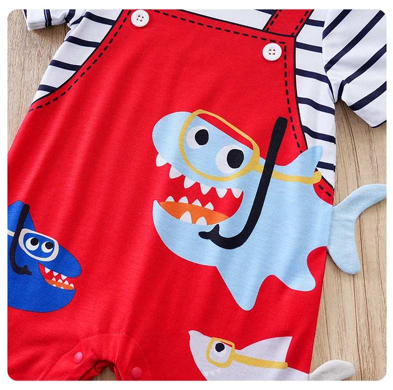 Newborn Clothes Cute Cartoon 3d Shark Print Strap Fake Two Comfortable Summer Boys And Girls 0-18 Short Sleeved Baby Jumpsuit Newborn Clothes Cute Cartoon 3d Shark Print Strap Fake Two Comfortable Summer Boys And Girls 0-18 Short Sleeved Baby Jumpsuit