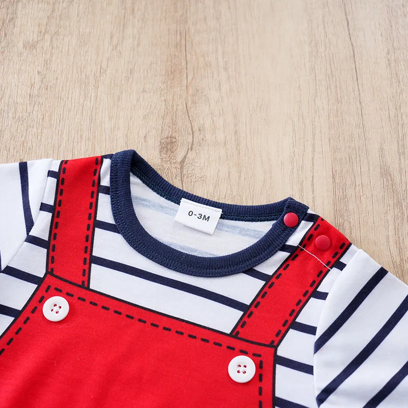 Newborn Clothes Cute Cartoon 3d Shark Print Strap Fake Two Comfortable Summer Boys And Girls 0-18 Short Sleeved Baby Jumpsuit - Image 3
