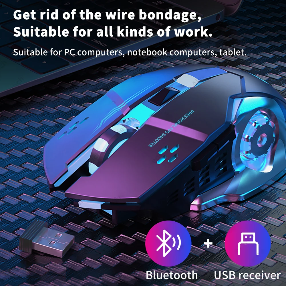 Alternative view of Rechargeable Wireless Mouse Gaming Computer Silent Bluetooth Mouse USB Mechanical E-Sports Backlight PC Gamer Mouse For Computer