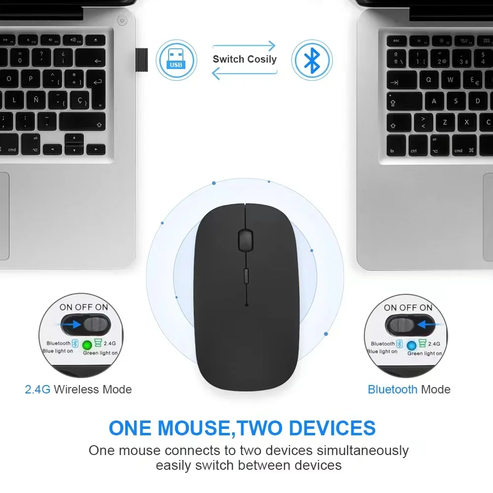 Alternative view of Rechargeable Wireless Mouse Bluetooth-compatible 2.4GHz Dual Modes Computer Mice with Nano Receiver for PC Laptop Macbook