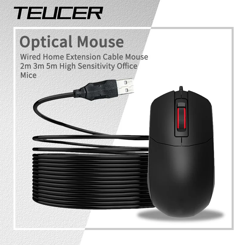 TEUCER Wired Home Extension Cable Mouse 2m 3m 5m High Sensitivity Office Mice Computer Peripherals