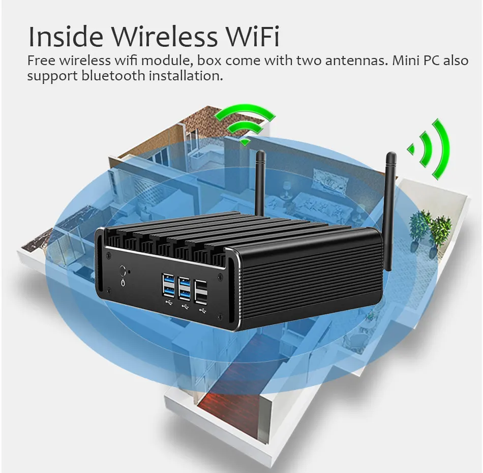 Alternative view of BEBEPC Mini PC Intel Core i7-7500U i5 5200U i3 7100U/5005U Fanless Computer 300M WiFi HDMI Windows 10 4K UHD Office Computer