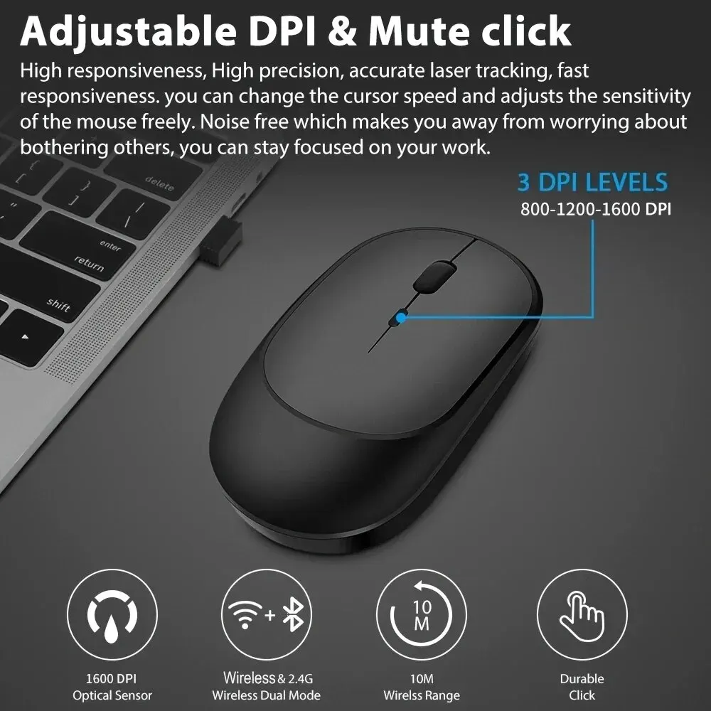 Alternative view of 2.4Gh Wireless Gaming Mouse Dual Modes Bluetooth Ultra-Low Power Consumption,Compatible With PC Mac Computers Laptops Mute