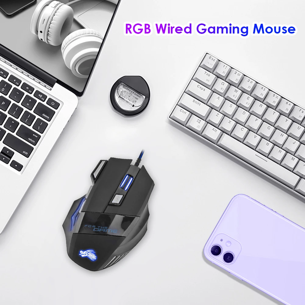Alternative view of USB Wired Gaming Mouse 7 Button Backlit Ergonomic Mice 5500 DPI Backlight Adjustable Optical Mice for PC Gamer Computer Desktop