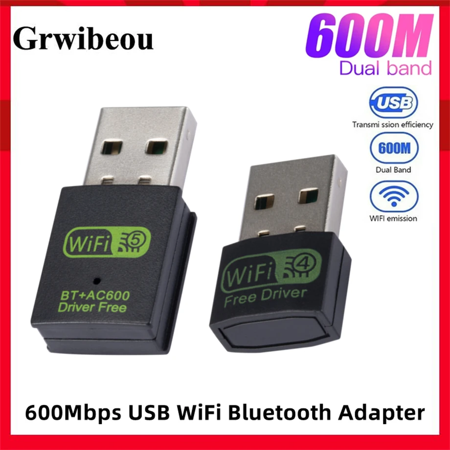 600Mbps USB WiFi Bluetooth Adapter Dual Band 2.4Ghz 5.8Ghz Wireless External Receiver Mini WiFi Dongle for PC Laptop Desktop