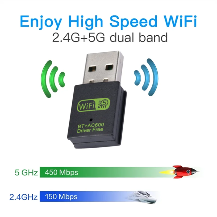 600Mbps USB WiFi Bluetooth Adapter Dual Band 2.4Ghz 5.8Ghz Wireless External Receiver Mini WiFi Dongle for PC Laptop Desktop 600Mbps USB WiFi Bluetooth Adapter Dual Band 2.4Ghz 5.8Ghz Wireless External Receiver Mini WiFi Dongle for PC Laptop Desktop