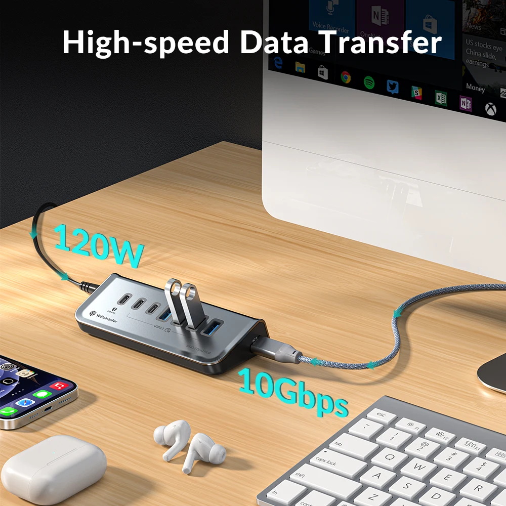 Alternative view of Yottamaster Multiport USB 3.2 HUB USB A Type C Hub 7 Slot Docking Station PD18W 60W USB3.0 Fast Charging HUB USB Splitter for PC