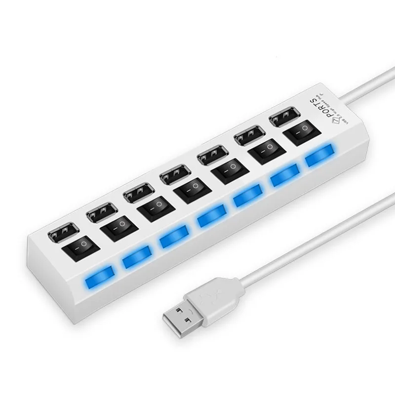 Alternative view of High Speed 4/7 Ports USB HUB 2.0 Adapter Expander Multi USB Splitter Multiple Extender with LED Lamp Switch for PC Laptop