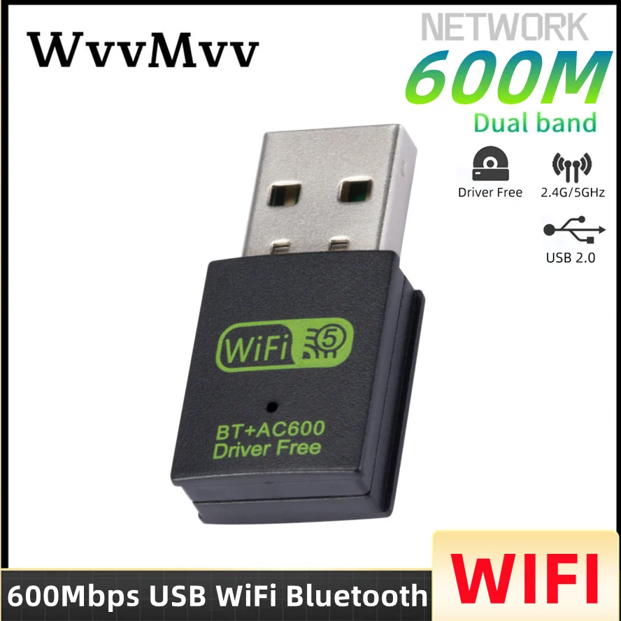 600Mbps USB WiFi Bluetooth Adapter Dual Band 2.4/5.8Ghz Wireless External Receiver RTL8821CU WiFi Dongle for PC Laptop Desktop
