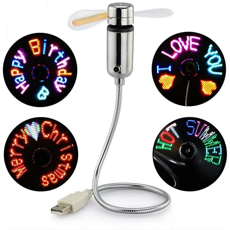 Creative USB Fan๏ผUSB LED RGB Light Programmable Fan Flexible Gooseneck DIY Message Mini USB Fan for PC Laptop Notebook Desktops