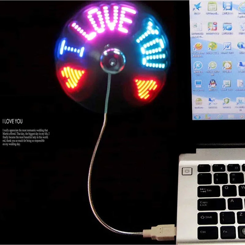 Alternative view of Creative USB Fan，USB LED RGB Light Programmable Fan Flexible Gooseneck DIY Message Mini USB Fan for PC Laptop Notebook Desktops