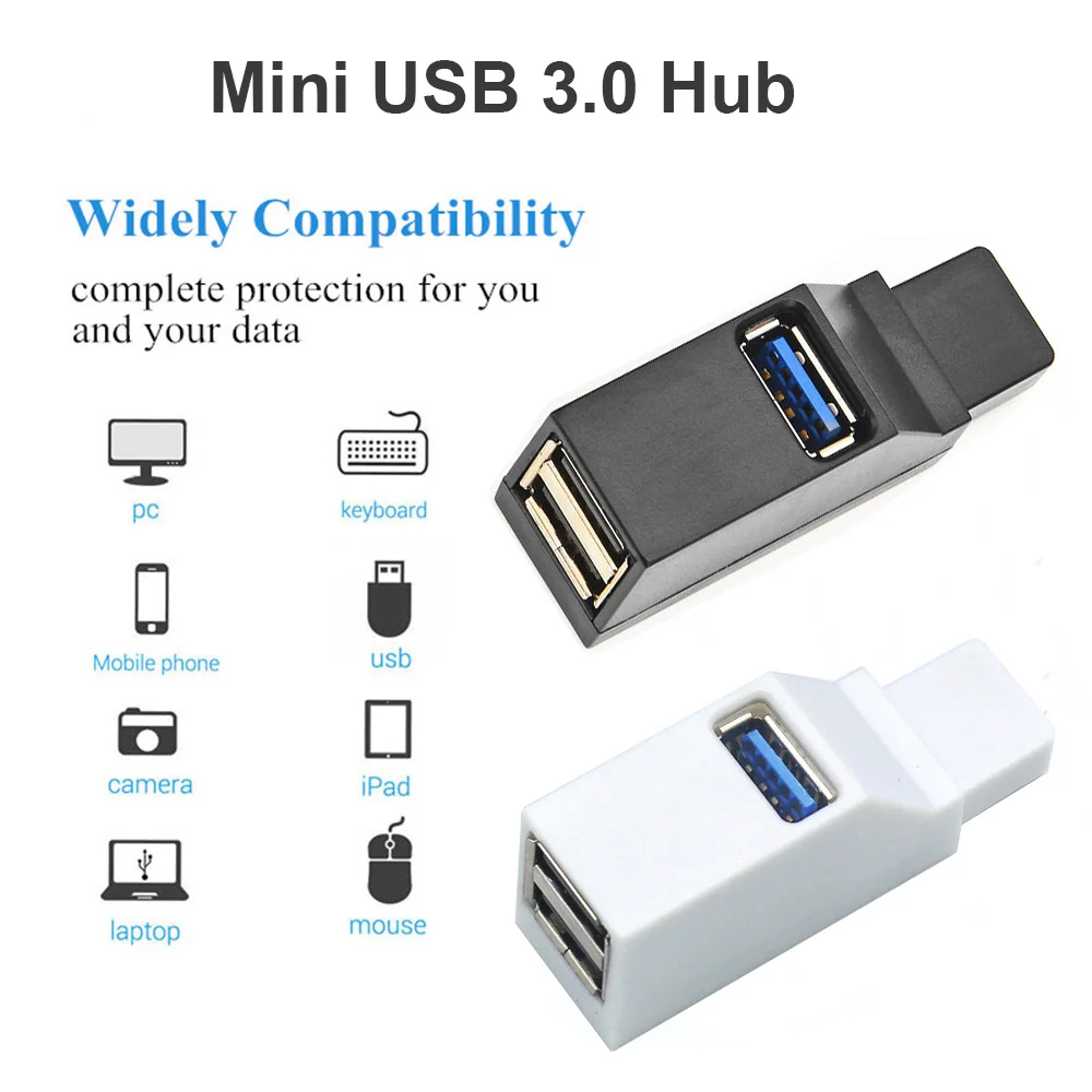 Alternative view of USB 3.0 HUB Adapter Extender Mini Splitter Box 1 to 3 Ports High Speed USB 2.0 For PC Laptop U Disk Card Reader