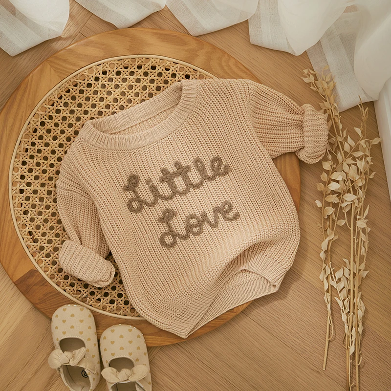 Alternative view of Autumn New Baby Boys Girls Clothes Toddler Kintted Sweater Long Sleeve Crew Neck Letters Winter Warm Crochet Infant Pullover