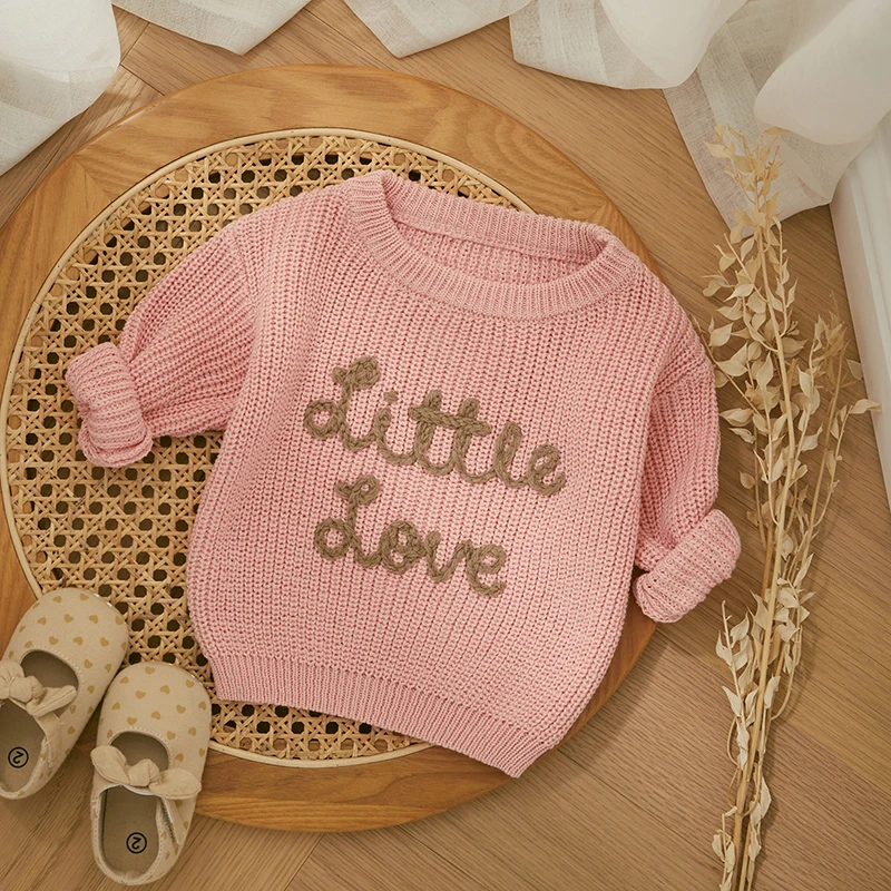 Autumn New Baby Boys Girls Clothes Toddler Kintted Sweater Long Sleeve Crew Neck Letters Winter Warm Crochet Infant Pullover