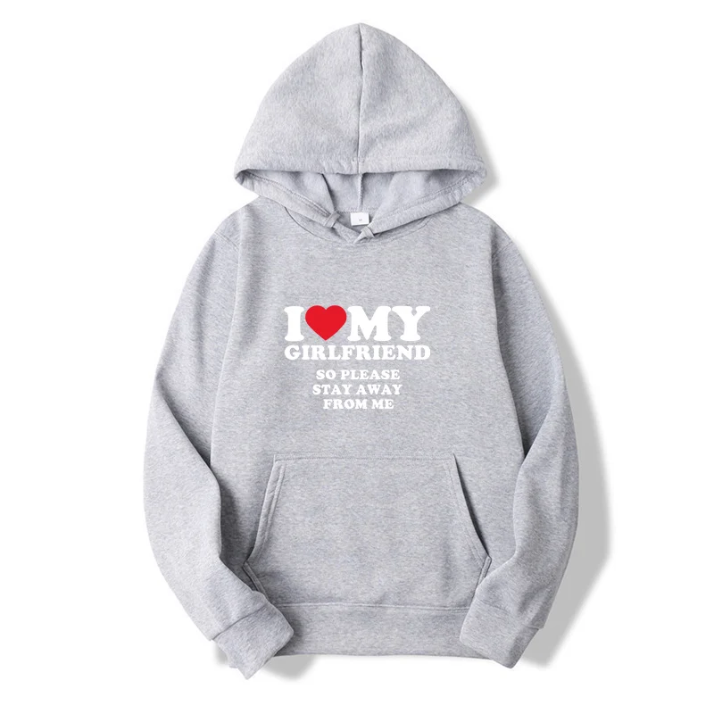 Alternative view of I Love My Boyfriend Shirt So Please Stay Away From Me Funny Bf Gf Sayings Quote Valentine Men and Women Prints Hoodies
