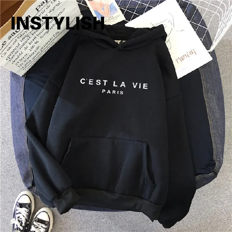 Alternative view of Women Casual Print Loose Hoodies Spring Long Sleeve Hooded Sweatshirt Harajuku Simple Tops Lazy Style Pullover 2023 Streetwear
