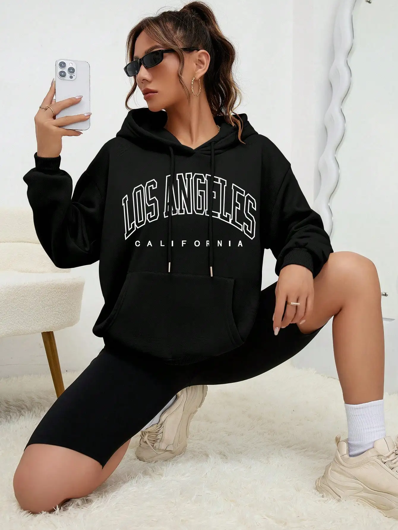 Los Angeles Art Letter Design Women Streetwear American Style Fashion Sweatshirt Autumn Hip Hop Female Hoodies Casual Fleece Top