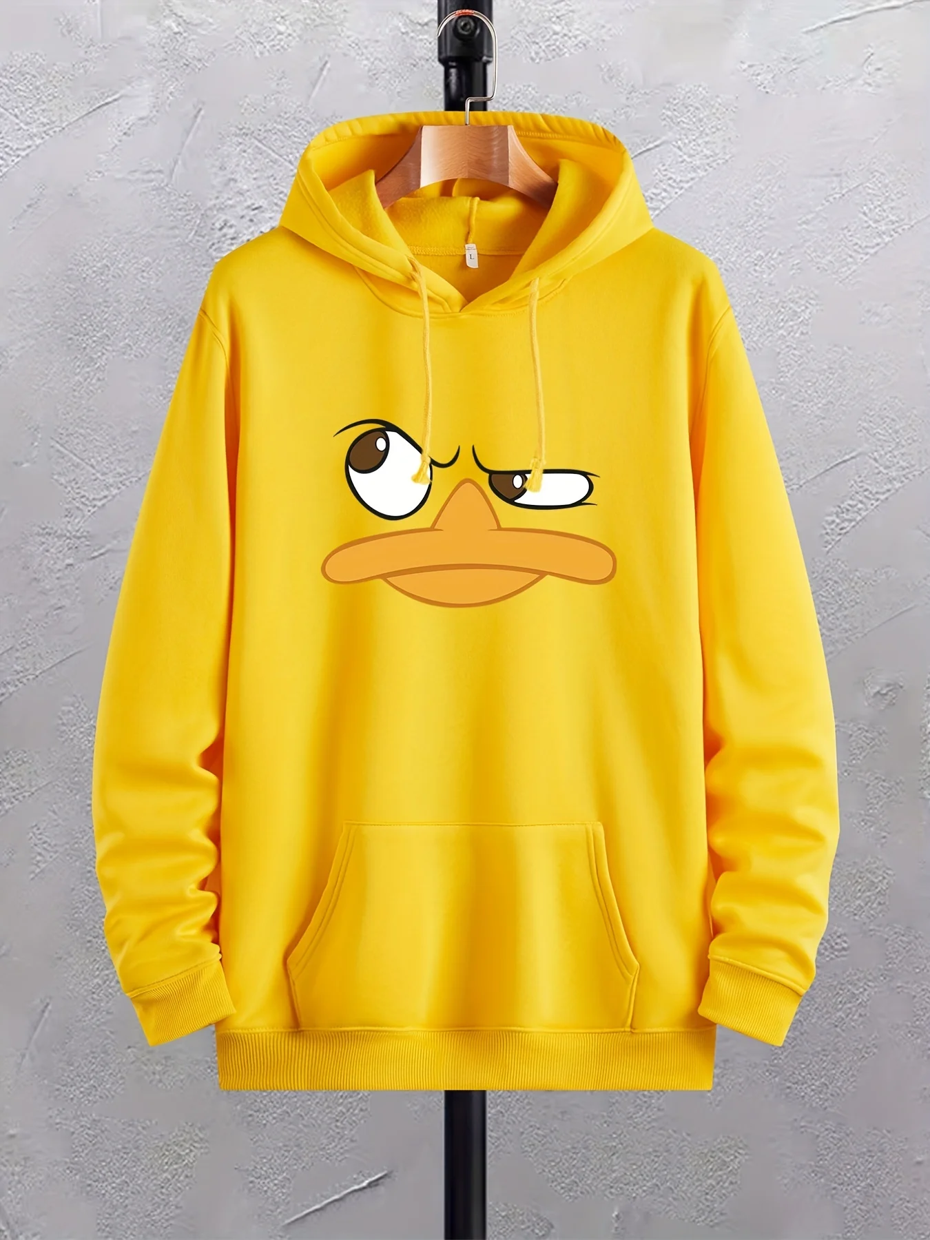 Alternative view of Cartoon Duck Print Hoodies For Men, Graphic Hoodie With Kangaroo Pocket, Comfy Loose Trendy Drawstring Hooded Pullover