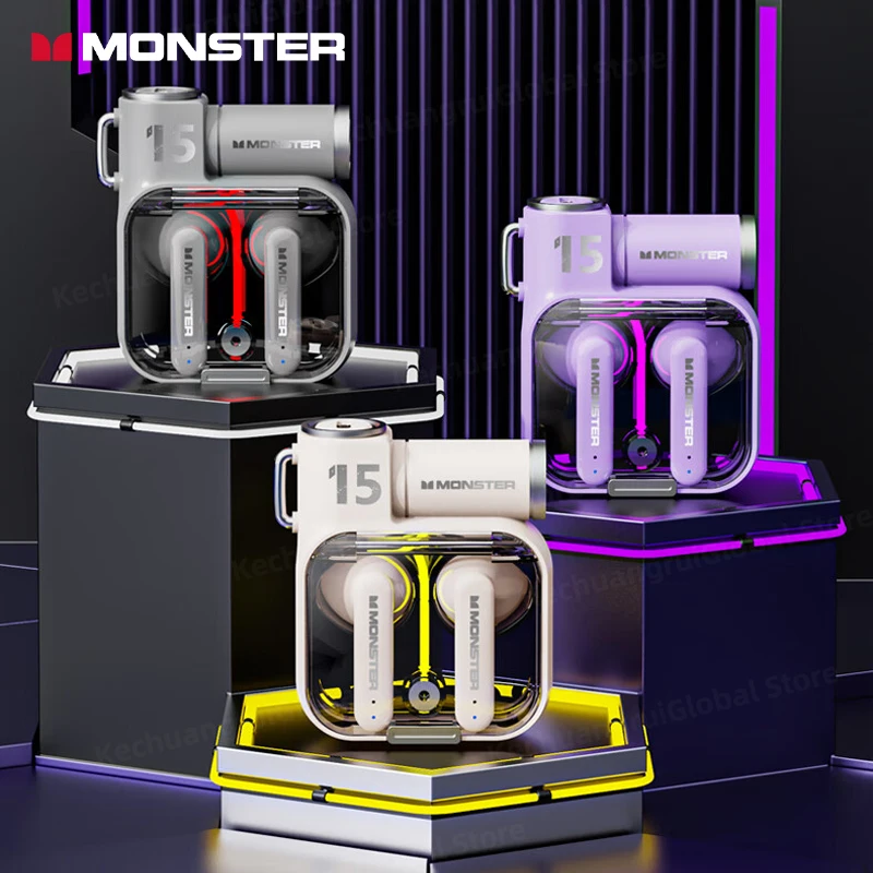 Alternative view of Original Monster XKT15 Wireless Bluetooth 5.3 Earphones TWS Gaming Earbuds RGB Flip Cover Design Headset Low latency 2023 New