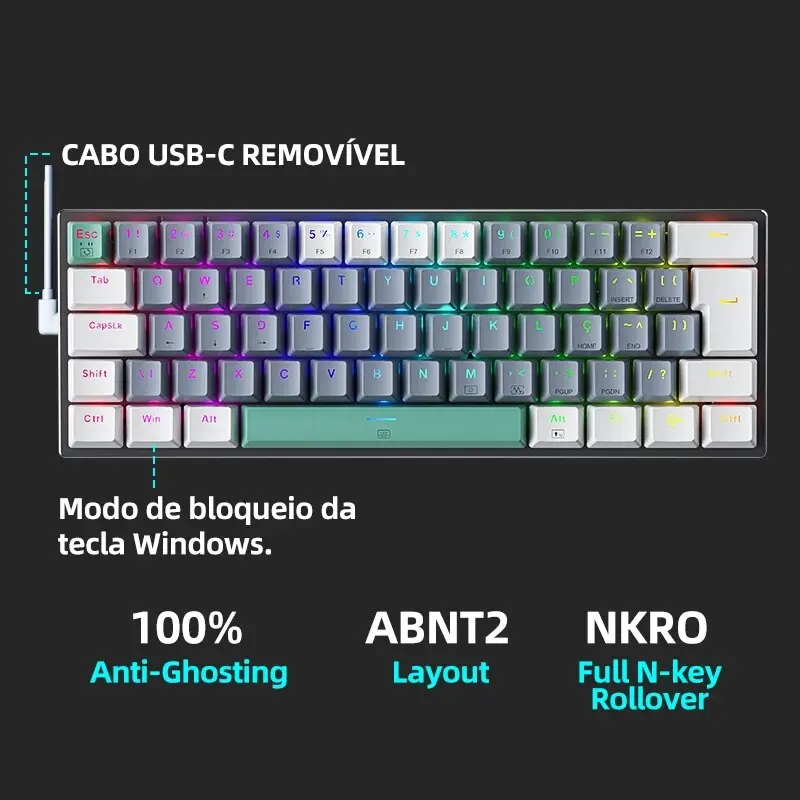 Alternative view of Machenike K500-B61 Mini Mechanical Keyboard 60% ABNT2 Layout RGB Backlight Hot-swappable NKRO Wired Gaming Keyboard For PC Gamer