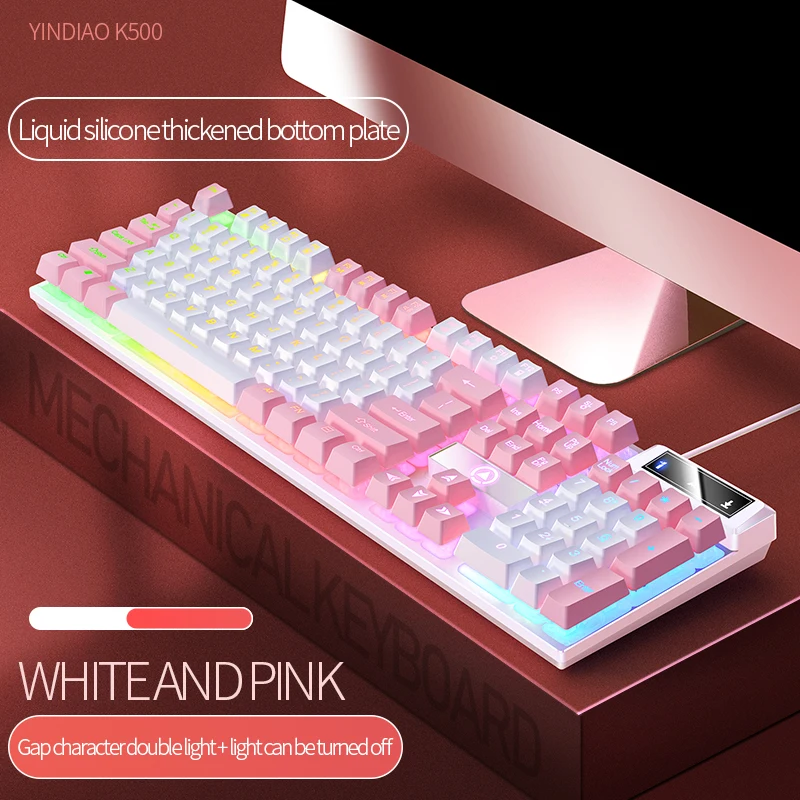 Alternative view of K500 Pink Keyboard Mixed Color White Pink Keycaps 104 Keys Wired Gaming Keyboard for Laptop PC