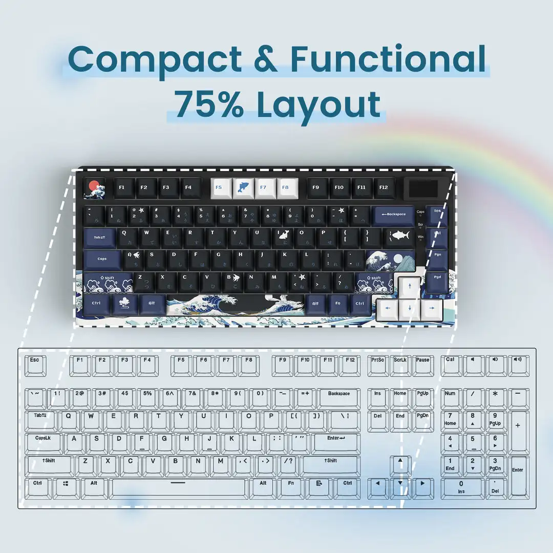Alternative view of Wired Mechanical Gaming Keyboard with OLED Display Full Key Hot-Swappable Pudding RGB Backlit Keyboard for PC Computer Laptop