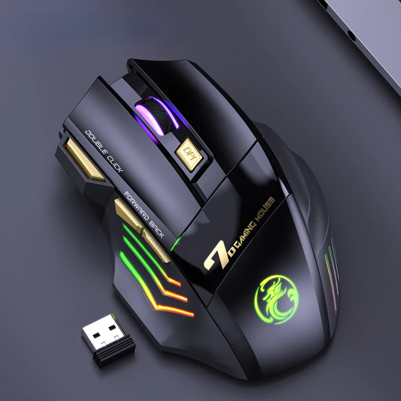 Alternative view of 2023 New C Free Double-click 2.4G Btooth Silent Rechargeable Dazzling Breathing Light Wireless Game Mouse 7 Keys