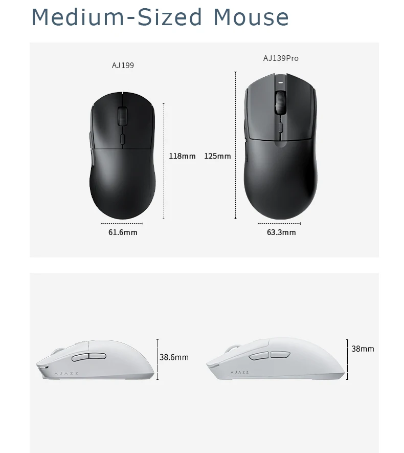 AJAZZ AJ139 Pro Wireless Mouse with Feets PMW3395 Gaming Chipset 26000dpi Professional Gaming Mouse for PC