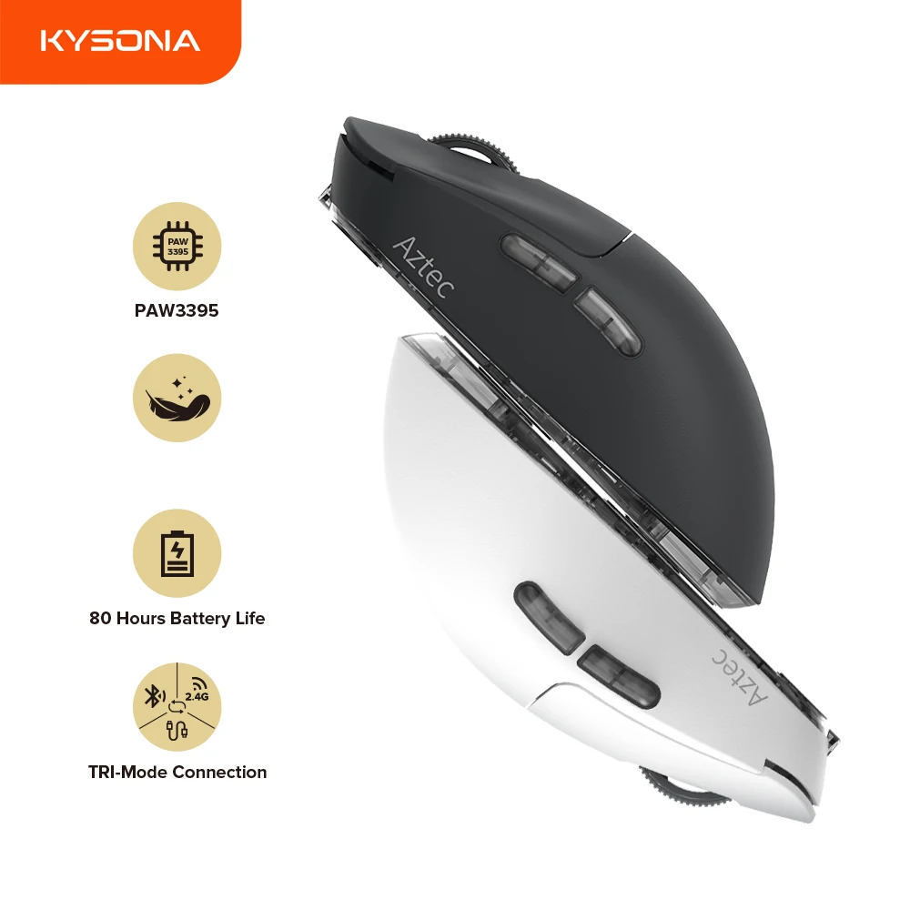 Kysona Aztec Red PAW3395 Wireless Gaming Mouse 55g Ultra-Light 26000DPI 6 Buttons 90 Million Optical Computer Mice For Laptop PC