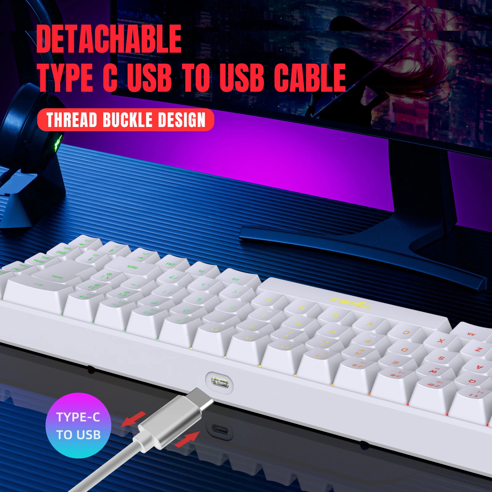 Alternative view of 68 Keys Gaming Keyboard USB Wired Portable 20 RGB Backlight Keyboard for Windows Laptops Computer