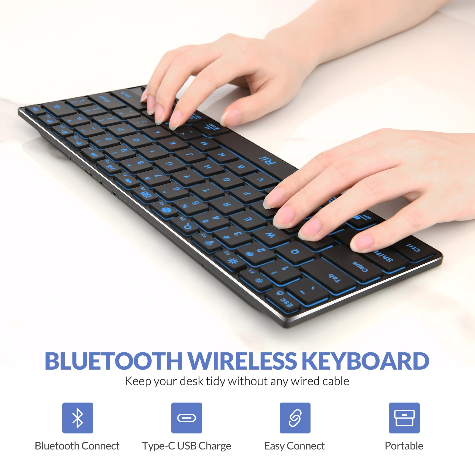 Alternative view of Rii Bluetooth Keyboard X9,Wireless Keyboard with RGB Backlit, Case for iPad, iPad Pro, iPad Mini, iPad Air,Tablet,Surface,PC