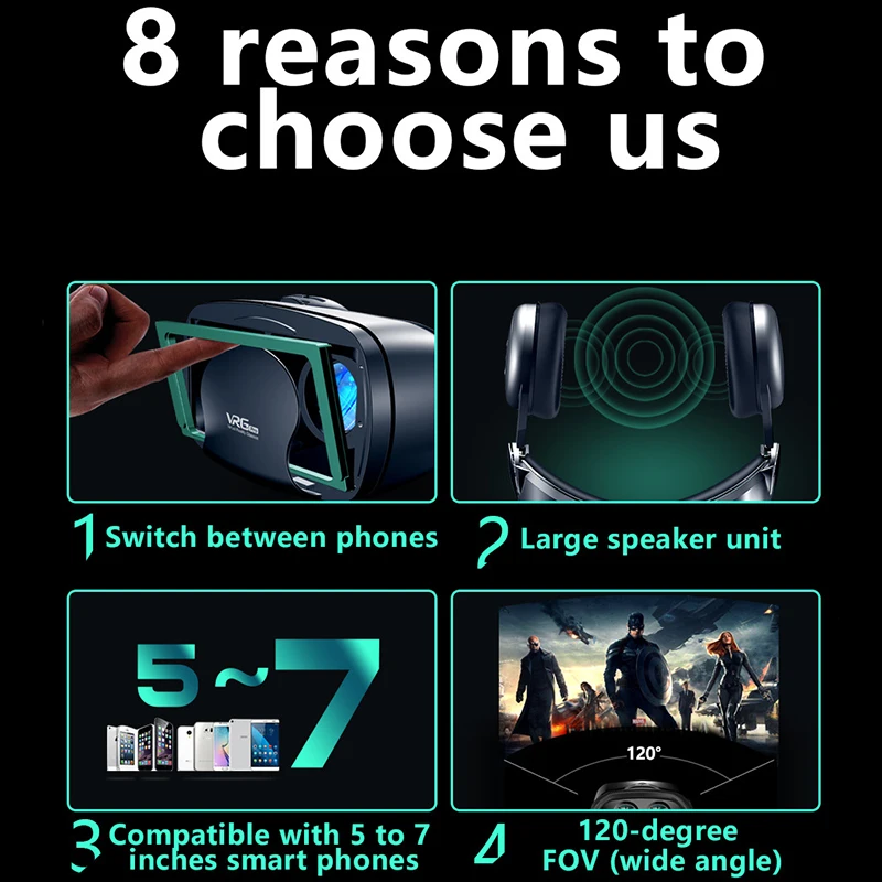 Alternative view of 3D VR Headset Smart Virtual Reality Glasses Helmet for Smartphones Phone Lenses with Controllers Headphones 7 Inches Binoculars