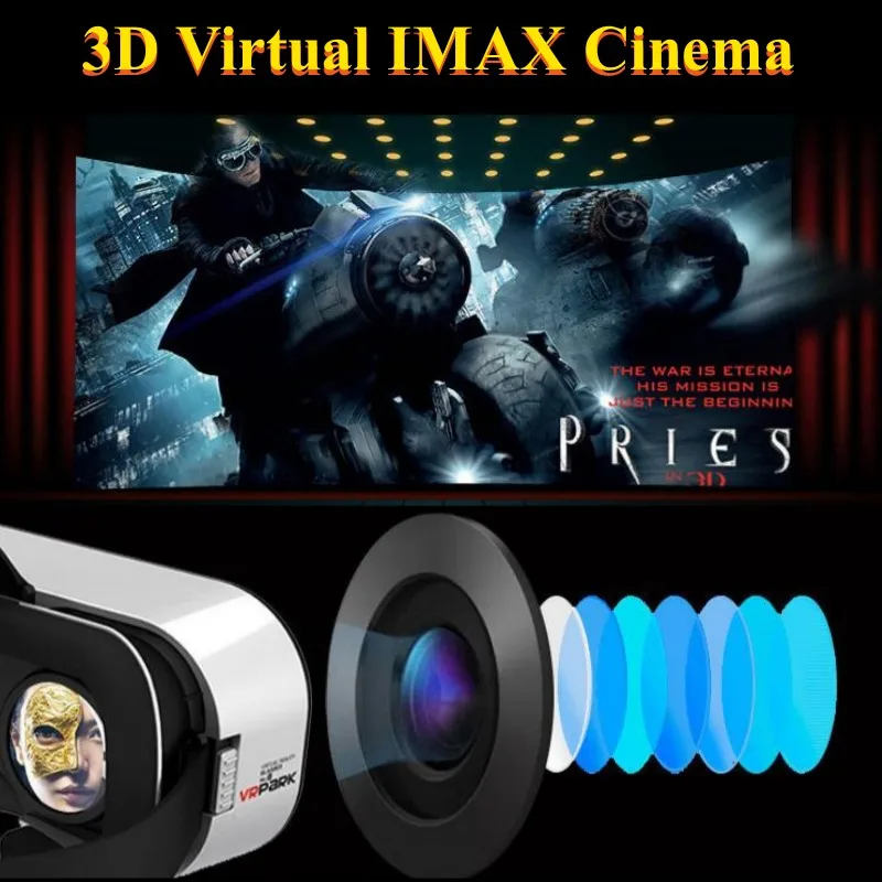 Alternative view of V5 4K Virtual Reality VR Glasses IMAX 3D Video Google Cardboard Box VR Headset Helmet for Max 6.7" Phone,Support Game Controller