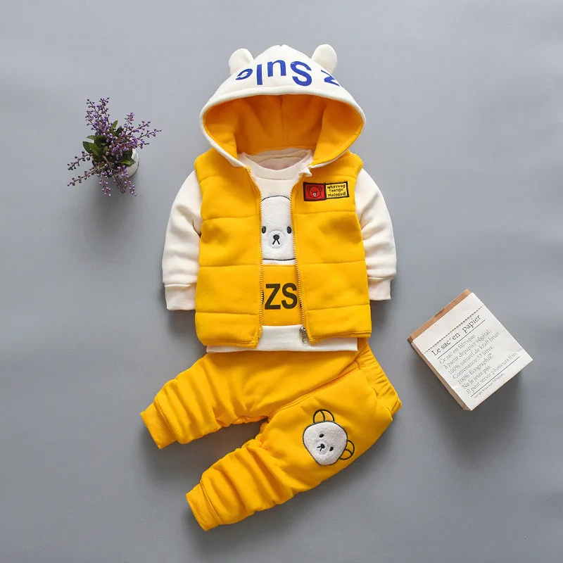 Alternative view of New Autumn Winter  Baby Girl Clothes Children Boys Thickened Hooded Vest T-Shirt Pants 3Pcs/Sets Toddler Costume Kids Tracksuits