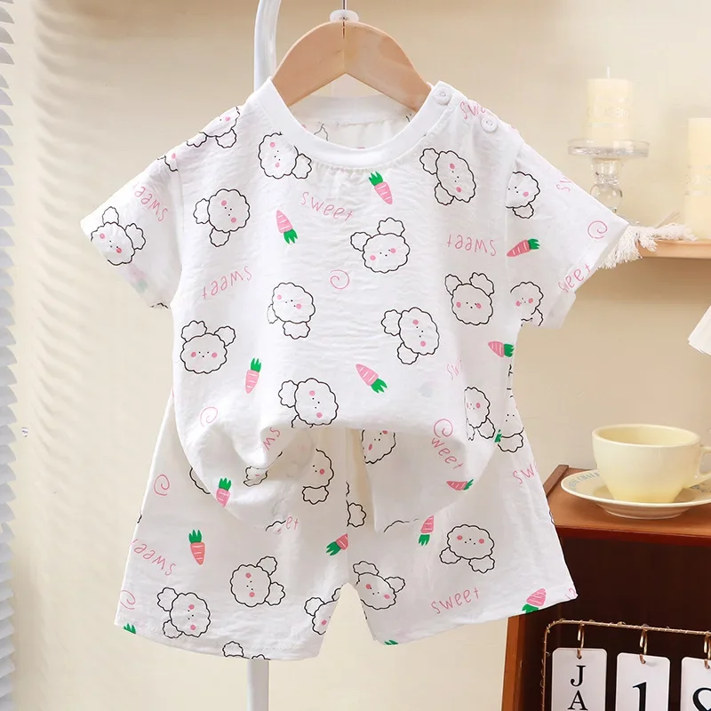 2024 New Summer Kids Clothes for Girls Short Sleeve T-shirt Tops+shorts Cartoon Children's Clothing Baby Boys Set