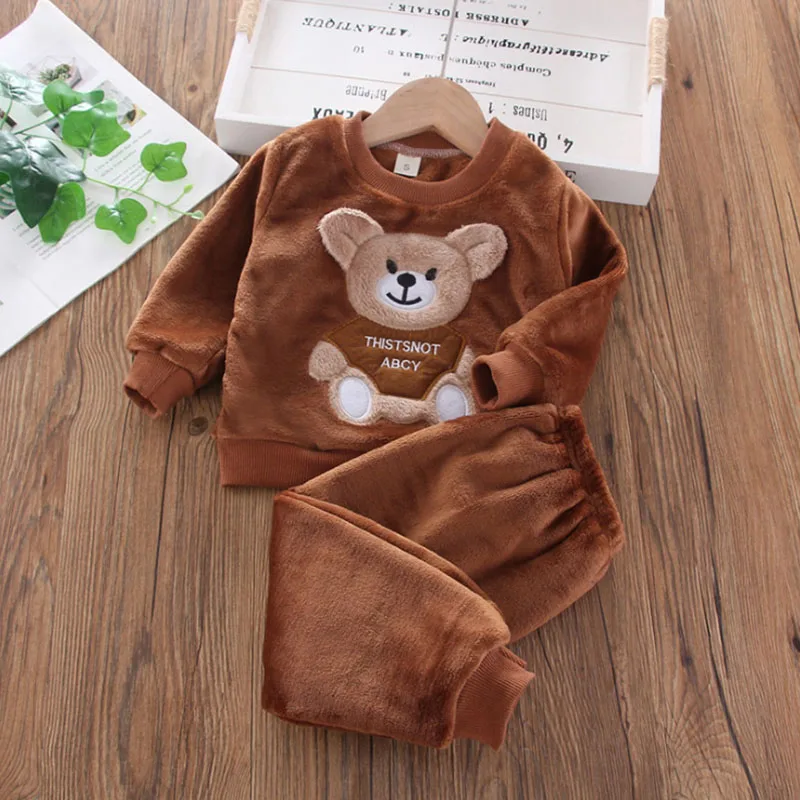 Alternative view of New Winter Baby Girls Boys Homewear Sets Autumn Fashion Flannel Fleece Clothes Kids Cartoon Bear Sleepwear Children Pajamas