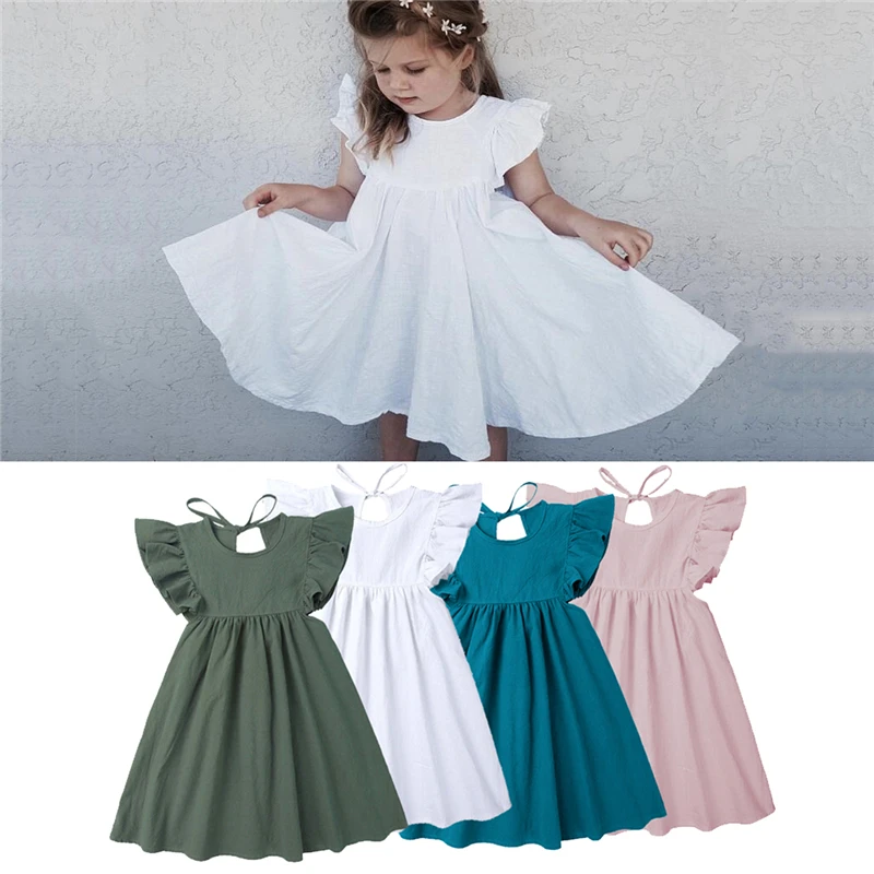 Baby Dresses Linen Cotton Summer Girls Clothes Ruffles White Princess Dress 1st Birthday Party for 0-6Y Flower Girls Clothing